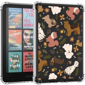 MoKo Case for All-New 7" Kindle Paperwhite (12th Generation-2024) and Kindle Colorsoft Signature Edition 2024 Ultra Thin Clear Flexible Transparent TPU Skin Bumper Back Cover Shell, Happy Dogs