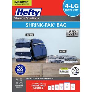 Hefty Shrink-Pak Heavy Duty Vacuum Storage Bags  For Clothes, Pillows, Towels, Blankets & More  Space Saver Vacuum Suction Seal for Home or Travel  4 Large Bags, 34 x 22 Inches