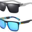 Retro Polarized Sunglasses for Men and Women Classic Vintage Square Sun Glasses UV400 Protection D918 (2 Pack(black&grey/Black+black/Blue))
