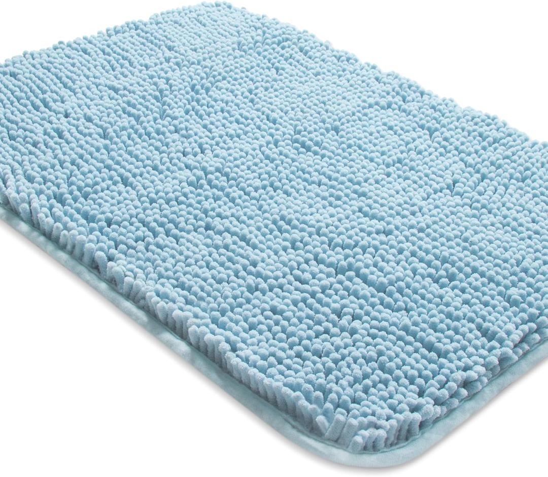 Yeaban Baby Blue Bathroom Rugs  Thick Chenille Bath Mats | Absorbent and Washable Bath Rug Non-Slip, Plush Rugs for Bathroom, Shower, Sink(17" x 24")