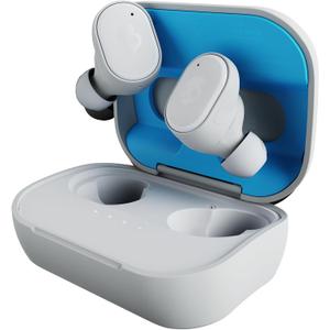 Skullcandy Grind Wireless Earbuds, Bluetooth Headphones, Up to 40 Hours Battery, Noise Isolating Fit, Microphone for iPhone Android, Customizable via Skull-iQ App - Light Grey/Blue