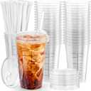 102 Pack - 20 oz Ratio Lines Iced Coffee Cups with Lids & Straws No Guessing for Consistent Drinks, Disposable Clear Plastic Cups with Lids and Straws for Coffee, Smoothies, Juice, Parties Food Safe (EXP 12/05/36)