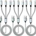 Multi Charging Cable(3Pack 4FT), 3 in 1 Charging Cable for Multiple Devices, Multi Phone Charger Cord with Type-C, Micro USB and IP Port for iPhone 16/15/14/13/iPad/Android/Tablets and More (Greywhite)