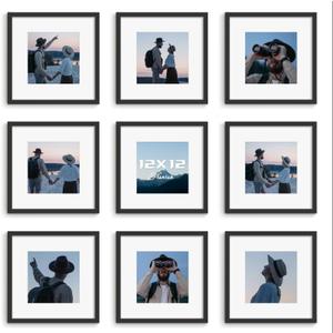 12x12 Picture Frame Sef of 10, Display Pictures 8x8 with Mat or 12 x 12 Without Mat, Photo Frame Collage for Wall Gallery Decor, Wall Mounted, Black