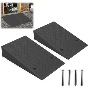Rubber Threshold Ramp 5.91 Inch Rise, Wheelchair Rubber Door Ramp with Non-Slip Surface, Home Step Ramp with Channel for Wheelchairs/Cars/Scooters (2PCS, 2200LBs Loading)