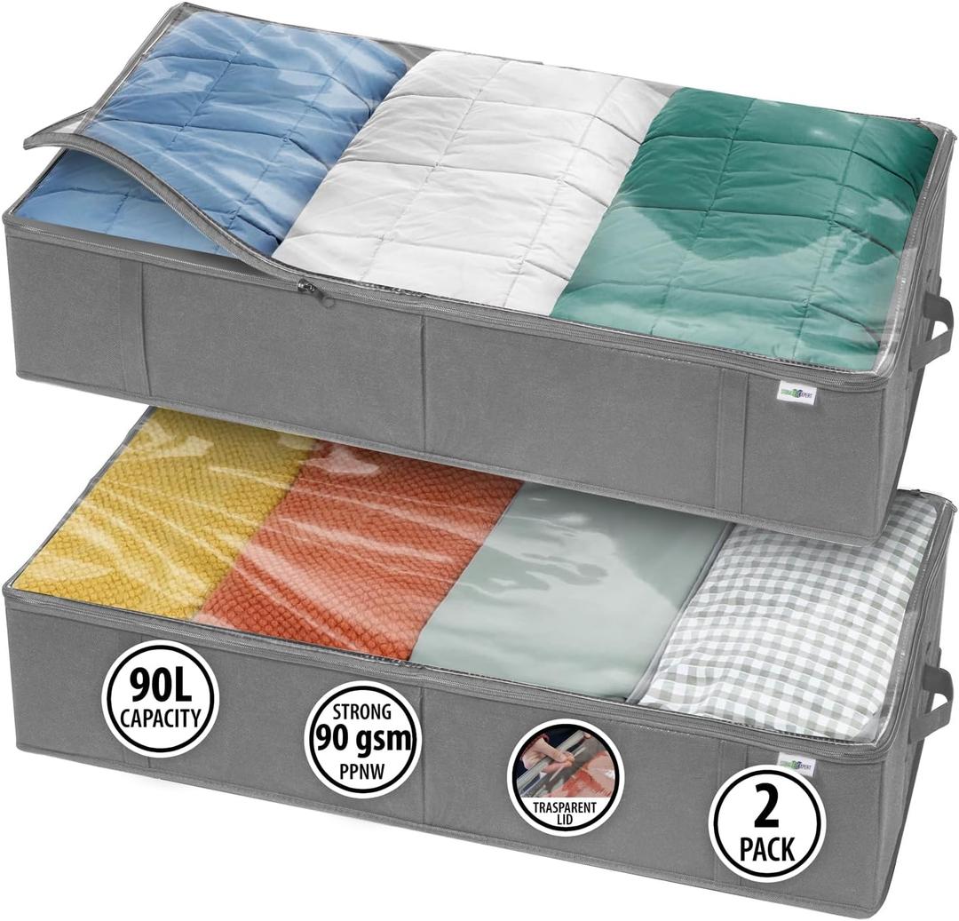 Closet Organizers and Storage - Maximize Space with Under Bed Storage Containers & Clothes Storage - Ideal Closet Organizer, Toy Storage Organizer & Under bed Storage (Grey, 2 Pack)