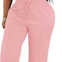 PINSV Women's 2 Piece Outfits Lounge Short Sleeve Tops High Waisted Wide Leg Pants Tracksuit Sets Pink L