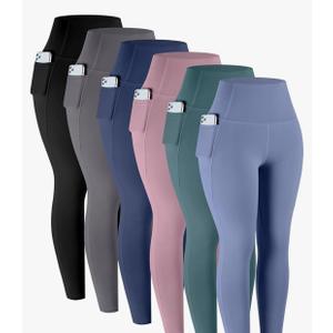 LZYVOO Leggings with Pockets for Women, 6 Packs Soft High Waisted Tummy Control Workout Yoga Pants XL