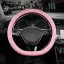 Road Comforts Leopard Steering Wheel Cover for Women, Cute Anti-Slip Microfiber Leather, Fits D Shape Flat Bottom Steering Wheel 14.5-15 Inch - Pink and Pink Leapoard