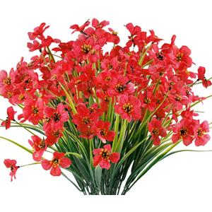 12 Bundles Artificial Flowers Outdoor UV Resistant Fake Flowers No Fade Faux Plants Garden Porch Window Box Decorating (Deep Red)