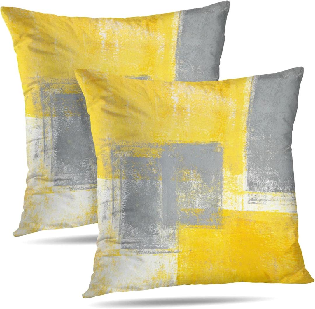Throw Pillow Covers 20x20 (2 Pack) - Abstract Modern Home Art Decor - Decorative Pillow Covers for Couch, Living Room & Bedroom - Yellow