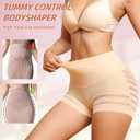 High Waisted Boyshorts Underwear for Women Tummy Control Sexy Mesh No Show Shapewear Panties for Ladies (Beige, L)