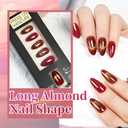 Press On Nails Almond- Fall Pink Red Black Medium Almond, Reusable Nails Press Ons, Fake Nail with Adhesive Tabs, 12 Sizes 24 Pcs Nail Kit with 1 Prep Pad, 1 Manicure Stick, 1 Mini File (3Pcs)