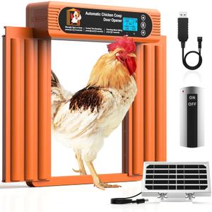Automatic Chicken Coop Door Solar Powered, Extra Large Size, Anti-Pinch Design, Battery Powered Auto Chicken Door with Timer & Light Sensor, Solar Chiken Coop Door with Remote Control (50-100M) (13.8"L x 16.8"H, Orange)
