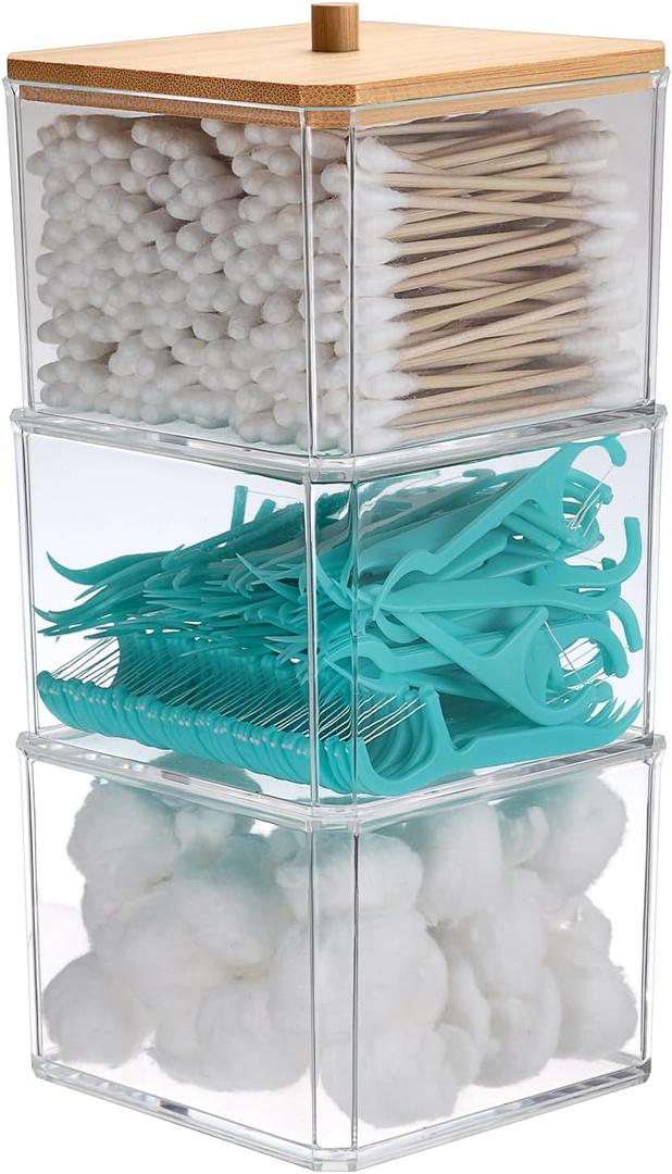 2 x Hipiwe 3 Tiers Acrylic Cotton Swab Organizer Clear Qtip Holder with Lid