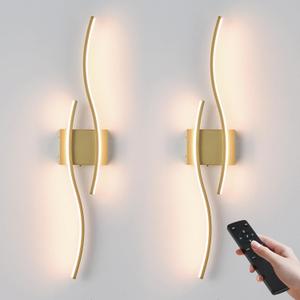 KARTOOSH Battery Operated Wall Sconces Set of Two with Remote Control, Dimmable/3 Colors/Night-Light/Timer/Memory, Gold Modern Wireless LED Sconce for Living Room, Hallway, Bedroom, 31.4 Inch (2 Pack)