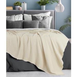 Tex Trend Ivory Waffle Blanket  100% Cotton Blankets Queen Size  Breathable and Soft for Summer Spring  Suitable for Bed Layering, Sofa - Ivory (90x90)