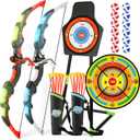 2 Pack Bow and Arrow Set with 29in Large Dart Board, LED Light Up Archery Set for Kids with 20 Suction Cup Arrows&12 Sticky Balls Standing Target Indoor Outdoor Toys Must Have for Boys Girls 3-12 yo