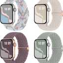 Braided Stretchy Solo Loop Compatible for Apple Watch Band 38mm/40mm/41mm/42mm(Series 11/10) for Women Men, Nylon Elastic Straps Wristbands for iWatch Series 11/10 9 8 7 6 5 4 3 SE/Ultra 3 2 1 (Coral/Starlight/Smoke Violet/Sage Green)