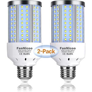 2-Pack 200W Equivalent LED Corn Light Bulb 3000 Lumen 6500K Cool White Daylight 30W LED Corn Lamp E26/E27 Medium Base for Indoor Outdoor Warehouse Garage Basement Backyard Factory Barn and Many Areas