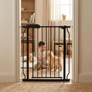 29-34 Inch Baby & Pet Gate - Black Metal, Pressure Mounted, Walk Through Safety Gate for Narrow Stairs & Doorways