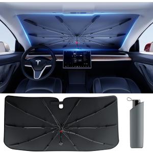 DMJN Umbrella Windshield Sun Shade - Medium, Car Sunshade for Front Windshield [Nano Ice-Crystal Coatings] UPF50+ Heat & UV Block, Protect Interior & Keep Cooler Universal for Car, SUV, Truck