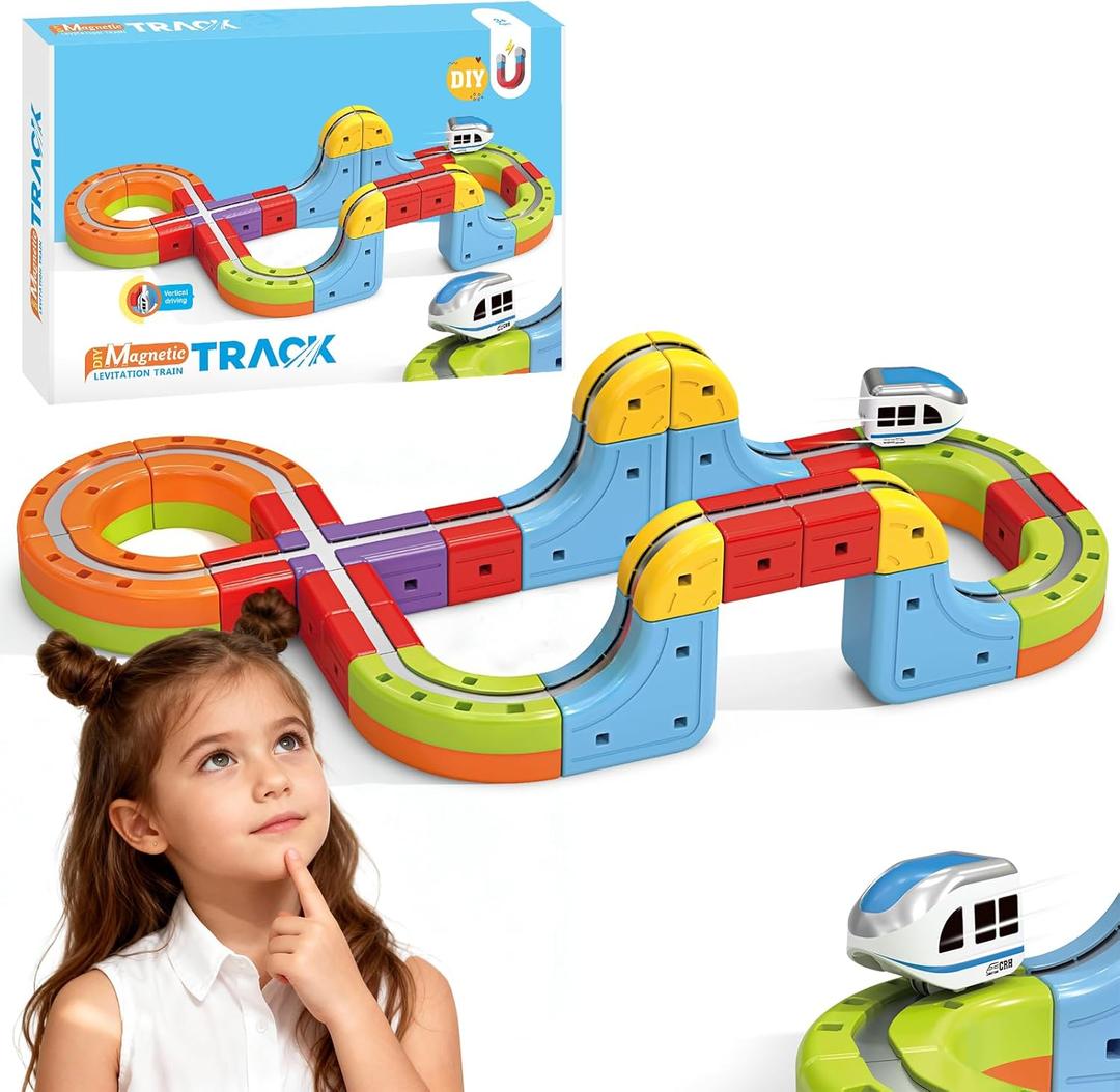 YESHIN Electric Train Set with 3D Flexible Track for Kids Ages 3 4 5 6 7 8, DIY Modular Infinity Racer Magnetic Train Toy, 360 Anti-Gravity Motorized Train Track Building Toy for Boys Girls