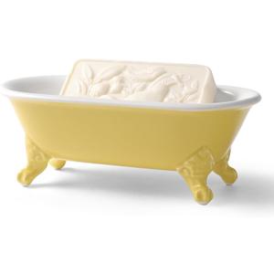 6.5" Ceramic Mini Decorative Clawfoot Bathtub Bar Soap Dish, Kitchen Sponge Holder and Shower Tray for Bathroom, 1 Pack(Yellow)