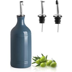 Sweejar Ceramic Olive Oil Dispenser Bottle, Opaque Oil Cruet Protects to Reduce Oxidation, Suitable for Storage Vinegar, Coffee Syrups & Other Liquids, Pack of 1, 15.5 Fl Oz (Fog Blue)