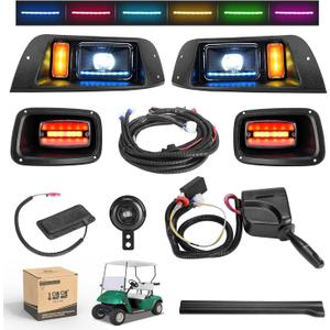 10L0L Deluxe Golf Cart Light Kit for EZGO TXT 1996-2013 12V-48V, Headlight Taillight with RGB Daytime Running Lamp Low High Beam Turn Signal Brake Pad Hazard Light