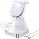 【2025 Upgraded】 Wireless Charger 3 in 1, Foldable Wireless Charging Station with Light for Apple MagSafe Charger, Travel Magnetic Charger for iPhone 16/15/14/13/12 Apple Watch AirPods (20W Adapter) 