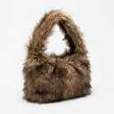 Verdusa Women's Y2K Faux Fur Fuzzy Shoulder Handbags Leather Chains Top Handle Underarm Bags Brown One Size