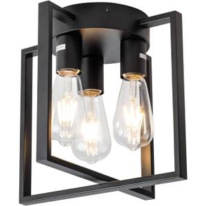 3-Lights Black Ceiling Light, Farmhouse Industrial Matte Kitchen Lighting Fixtures Ceiling for Hallway, Bedroom, Bathroom, Entryway(No E26 Bulbs)