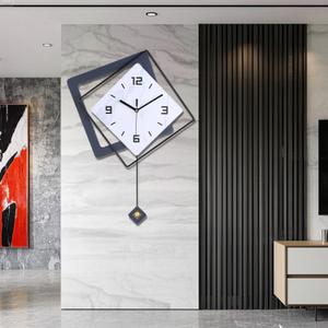 Wall Clock with Pendulum, Silent Quality Quartz Battery Operated, Metal Modern Large Wall Clocks for Living Room Kitchen Home Bathroom Bedroom Wall Decor,16x21inch(Black)