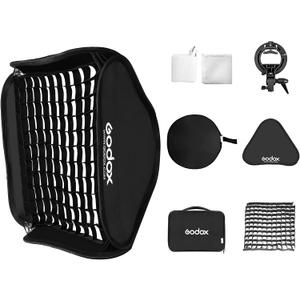 Godox 32"x 32" /80x80cm Foldable Flash Softbox Kit with Grid, S-Type Speedlite Bracket Bowens Mount and Carring Case for Camera Flash Speedlight Studio Portraits,Product Photography,Video Shooting