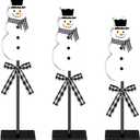 Geetery 3 Pcs Snowman Decor Winter Table Decorations Snowman Wooden Centerpieces for Tables Indoor Rustic Wooden Block Sign Tabletop Decoration for Home Kitchen Office(Classic)