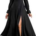 Women High Slit Long Sleeve Maxi Dress Fall Wedding Guest Sweetheart Neckline Casual Long Dresses (Medium, Black)