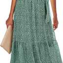 BTFBM Women Summer Bohemian Floral Casual Wrap V Neck Ruffle Cap Sleeveless Belt A-Line Pleated Hem Swing Midi Sun Dress (Dark Green, l)