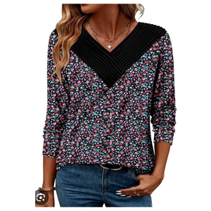 Women's Blouses with Long Sleeves V Neck Loose Fit Casual Pullover Tunic Tops Size Medium 