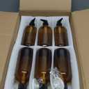 12 Pack Amber Glass Bottles 16oz with Pump Dispensers, Refillable Empty Pump Bottles for Bathroom, Kitchen, Shampoo, Soap, Lotion  Includes 2 Funnels & 12 Labels (Clear)