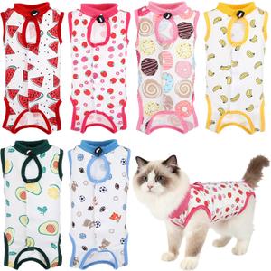 6 Pack Recovery Suit for Cats, Breathable Female and Male Onesie Cat Recovery Suit E Collar Alternative Pajama for After Surgery Spay Abdominal Skin Anti Licking (Medium)