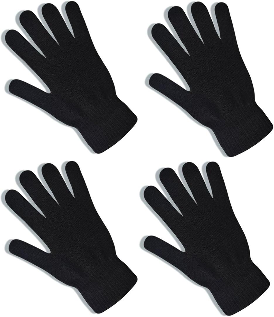 6 x 2 Pairs Black Knit Gloves for Women Men Winter Warm Magic Gloves Cold Weather Mittens for Running Driving Cycling (Black, M)