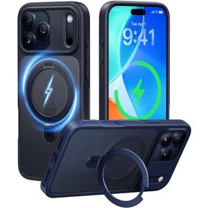 CASEKOO Ultra-Magnetic Stand for iPhone 17 Pro Case [Military Drop Protection] [Compatible with MagSafe] Shockproof Translucent Matte Slim Ring Holder Case for iPhone 17 Pro 6.3", Black