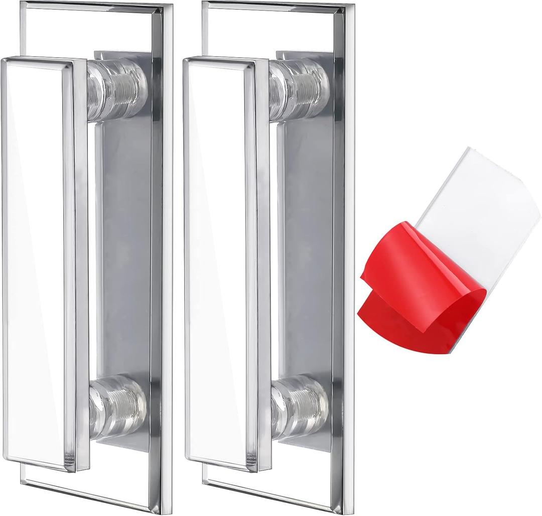Door Pull Handle Adhesive Self Stick Acrylic Drawer Pulls Mirrored Beveled Knob large Clear Instant Handle stick on knobs for Cabinet Wardrobe Windows Drawer Dresser Sliding Door (2 Pcs, 5.9 x 2 Inch)