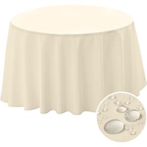 BYDOLL Table Cloth 60 Inch Round Tablecloth Fits Max50 Inch Diameter Table Top, Beige Polyester Washable Wrinkle-Free Spill proof Tablecloth for Party Patio Cover
