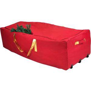 Simplify Christmas Tree Storage Bag | Holds Artificial Trees up to 11 Feet Tall | Holiday Decorations Organizer | Wheeled | Collapsible Duffle | Red