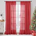 BGment Red Linen Curtains for Living Room 84 Inch Length - Semi Sheer Window Drapes Textured with Rod Pocket for Bedroom Decor Lightweight Light Filtering, 2 Panels Set, Each Panel 52 Inch Wide