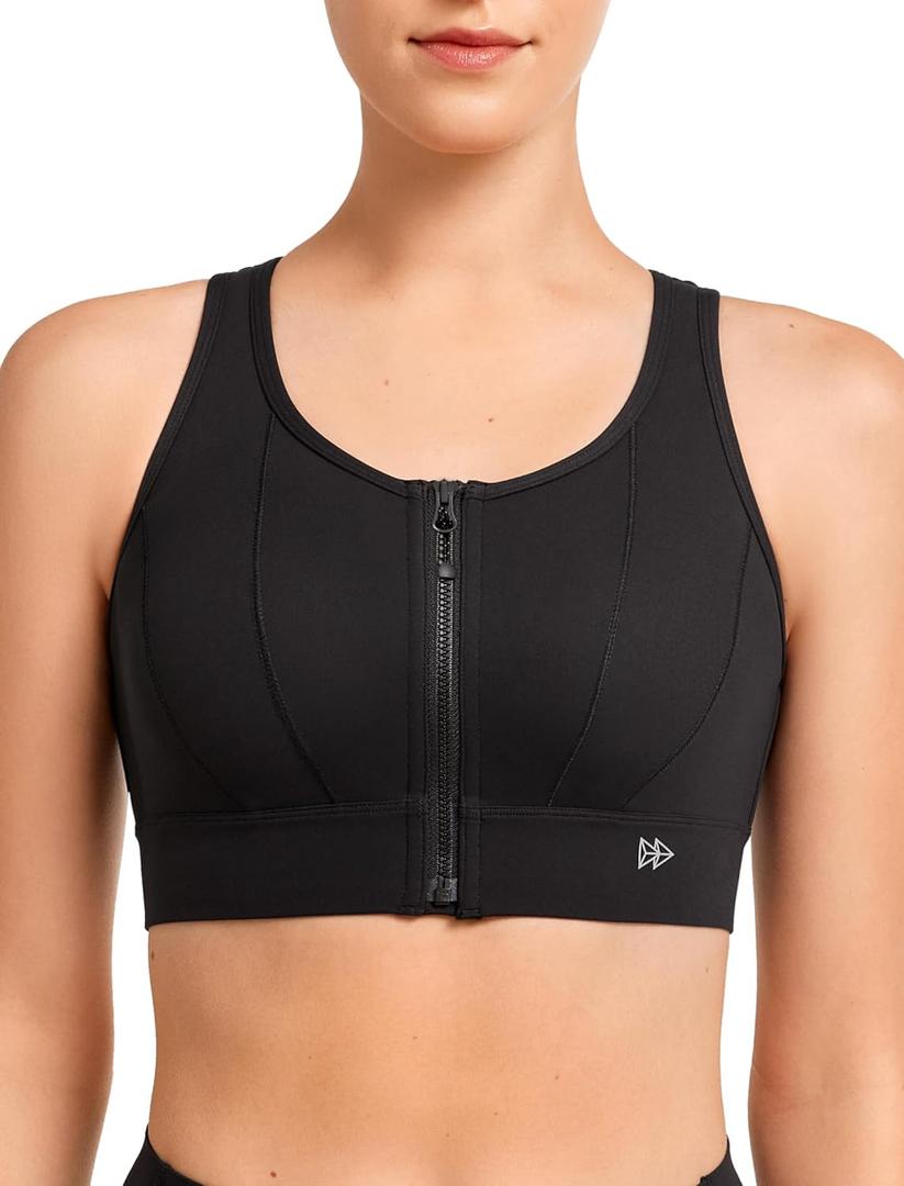 Yvette Front Closure Sports Bras for Women High Support Large Bust Supportive Sports Bra High Impact for Running (4X-Large Plus, Black)