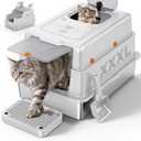 FURTIME XXXL Extra Large Stainless Steel Litter Box with Lid, Large Enclosed Cat Litter Box for Big Cats, Metal Cat Box with High Sided Enclosure & Scoop, Silver