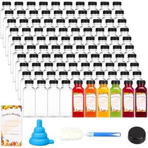 Moretoes ⁶64pcs 12oz Plastic Juice Bottles with Lids, Reusable Clear Bulk Juice Containers for Juicing, Smoothies, Drinking and Other Beverages